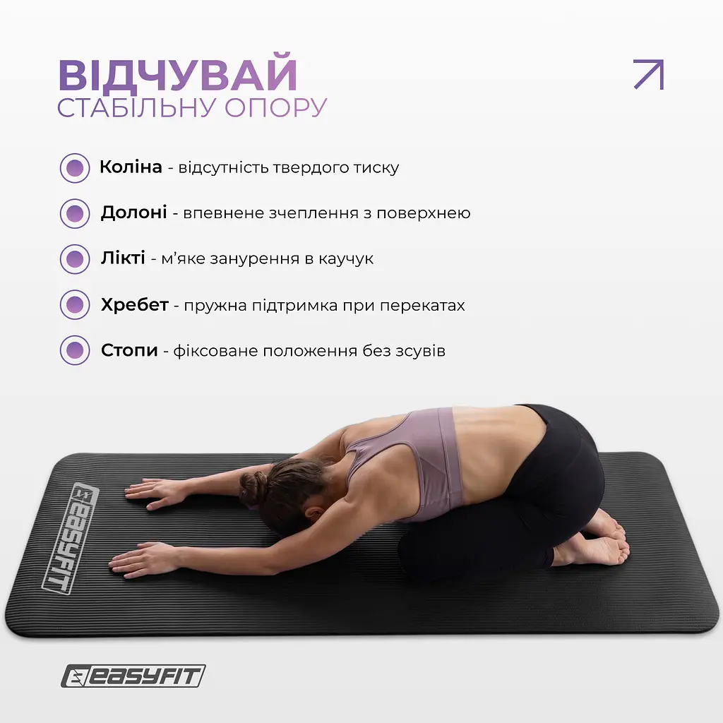 Килимок для фітнесу та йоги EasyFit NBR 10 мм Чорний (EF-1919-BK) - фото 6