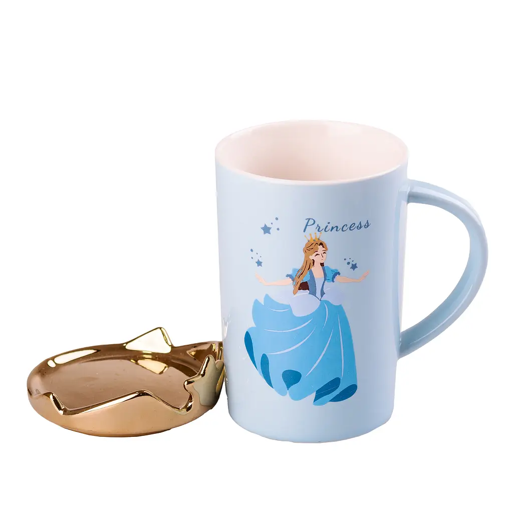 Чашка керамічна Happy Life Princess з кришкою блакитна 400 мл HPCYM0845BL - фото 2