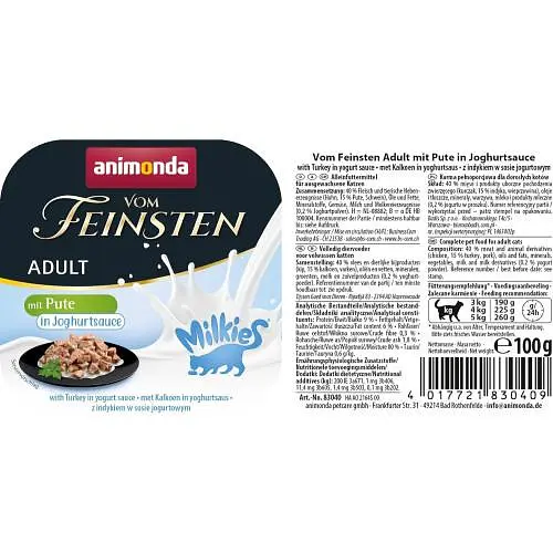 Корм вологий для кішок Animonda Vom Feinsten Adult with turkey in yogurt sauce sauce з індичкою в соусі з йогурту, 100 г - фото 2