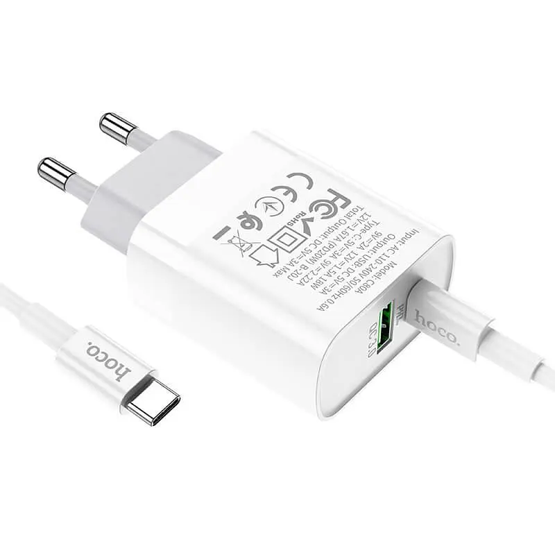 Комплект зарядный набор Hoco C80A Type-C to Type-C cable Rapido 2 порта 1 USB и 1 Type-C - фото 4