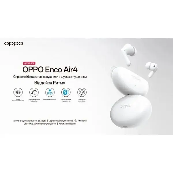 Бездротові навушники Oppo Enco Air4 ETEE1 Silky White (білі) ETEE1 - фото 6