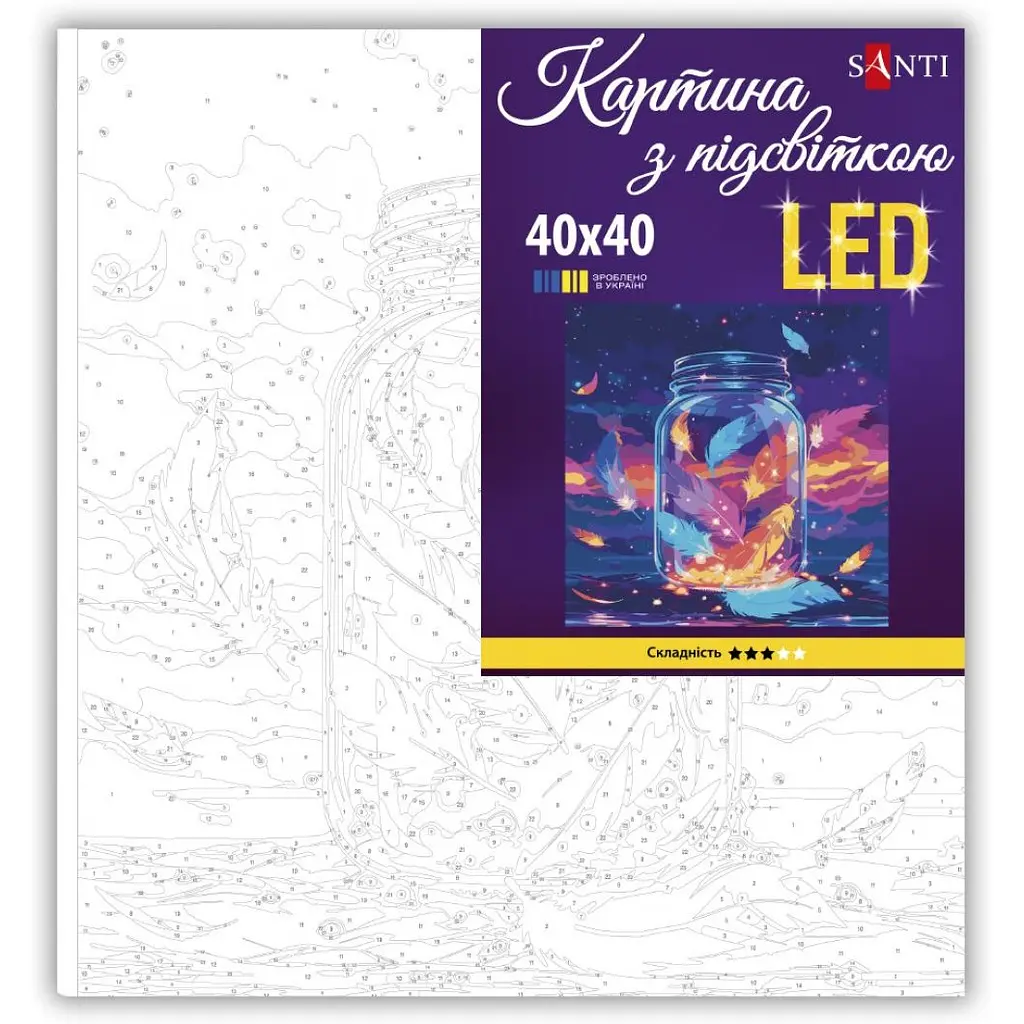 Картина за номерами Santi Магічне пір'я 40х40 см LED підсвітка (956543) - фото 2