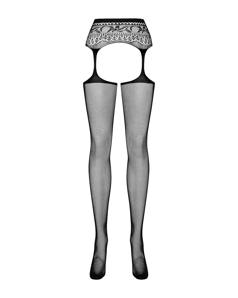 Сітчасті панчохи-стокінги з мереживним поясом Obsessive Garter stockings S307 XL/XXL, чорні - фото 5
