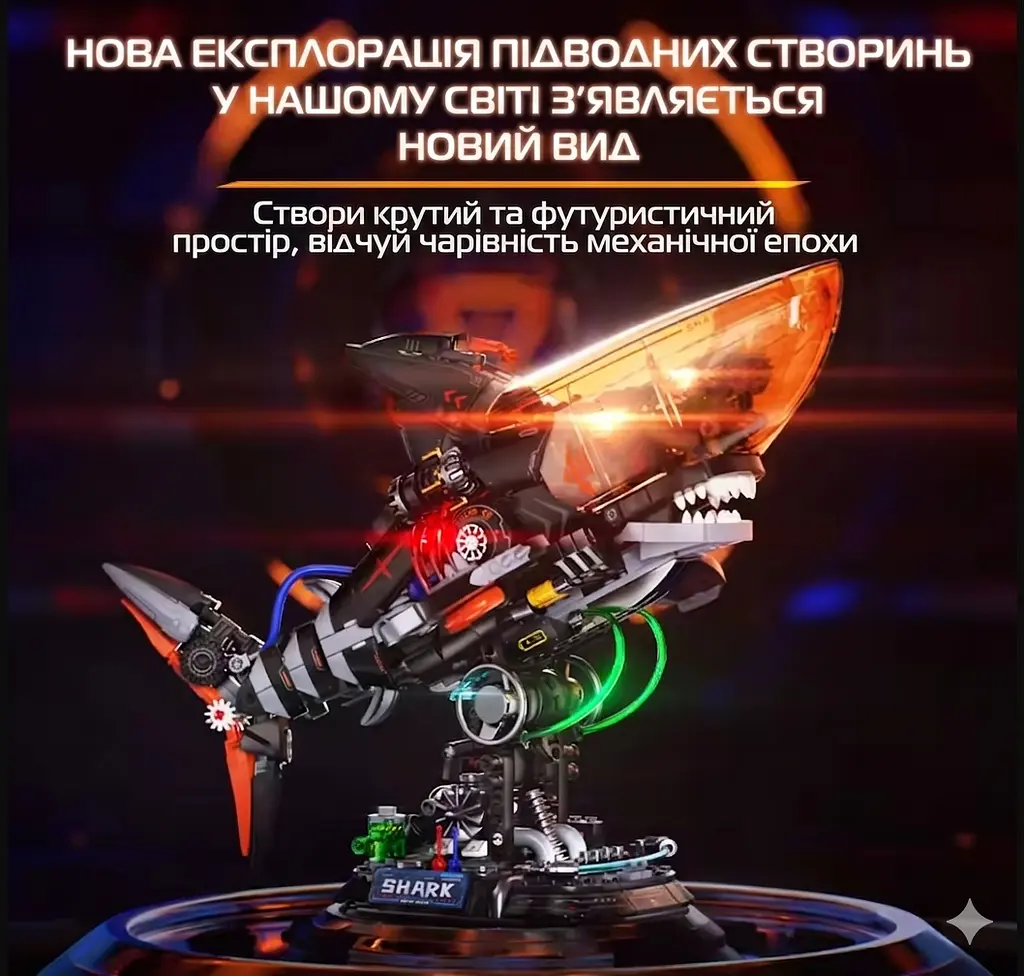 Конструктор акула Shark стимпанк з підсвіткою STEM конструктор для дітей і дорослих, 1076 деталей - фото 6