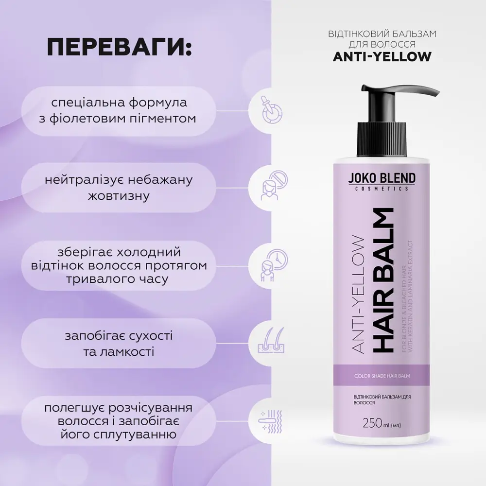 Відтінковий бальзам для волосся Joko Blend Anti-Yellow 250 мл - фото 3