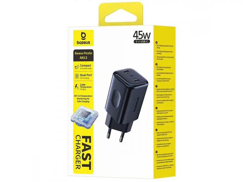 Мережевий зарядний пристрій BASEUS PicoGo AN13 45 W Black (E0121F00) - фото 5