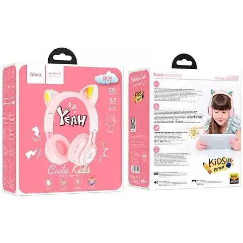 Навушники бездротові Hoco W39 Cat Ear Kids BT Headphones з вушками блакитні 000009095-up - фото 3