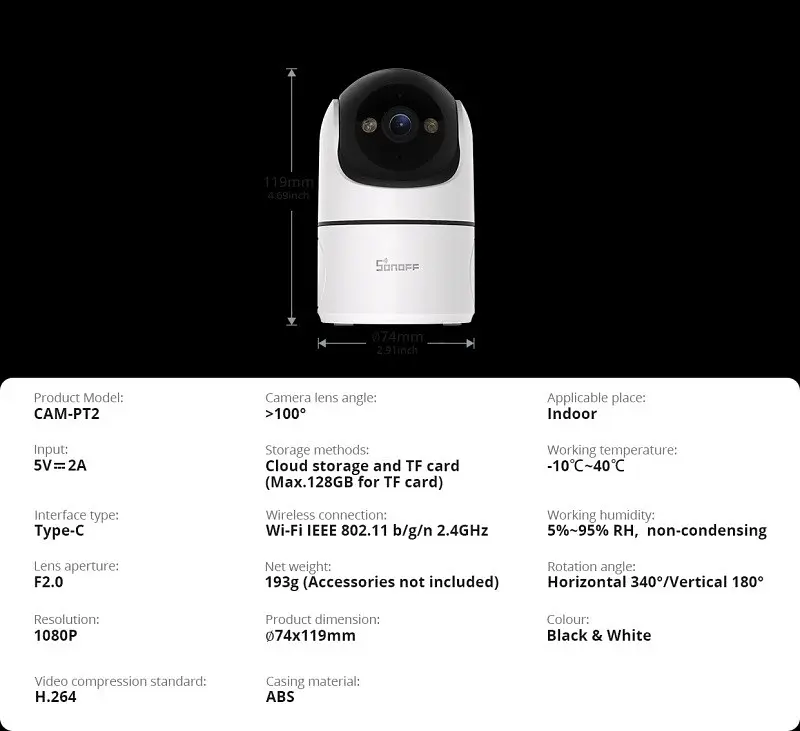 IP-камера поворотна Wi-Fi - SONOFF CAM Pan-Tilt 2 Smart Indoor Home Security Camera - фото 6