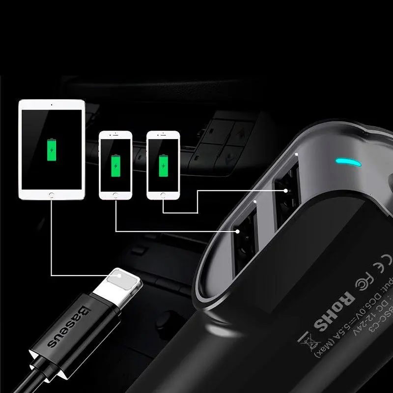 Автомобільний зарядний пристрій Baseus Energy Station 2USB QC 5.5A CCNL-01 Black - фото 4