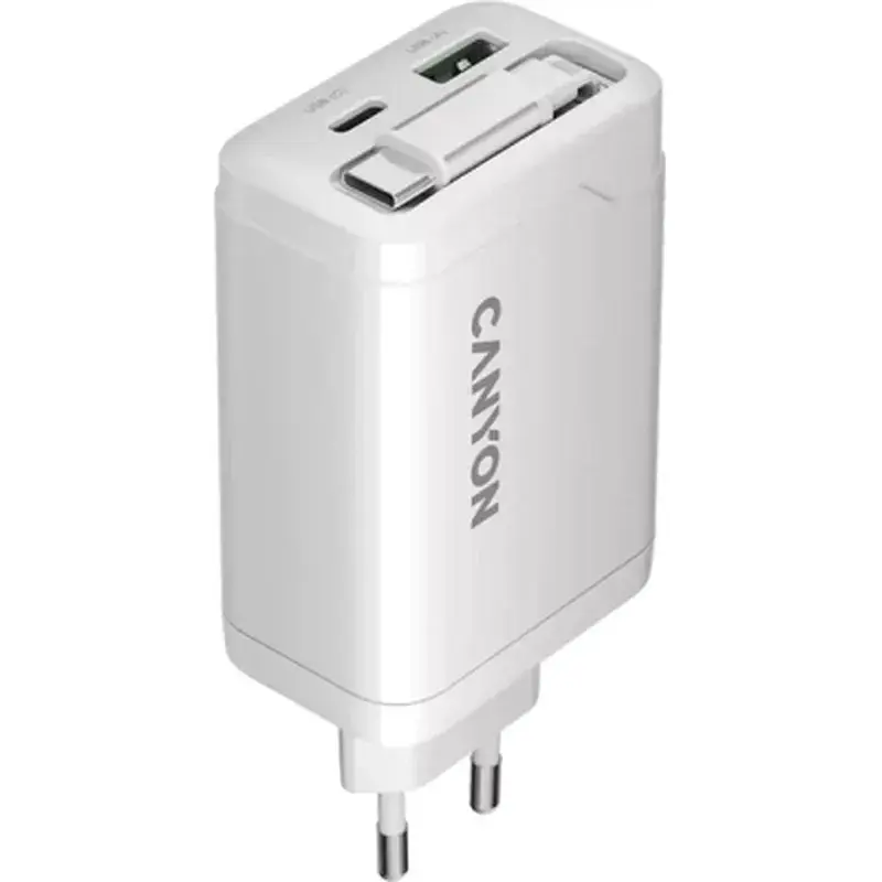 Зарядний пристрій Canyon 1xUSB-C PD65W + 1xUSB QC3.0 + cable USB-C to USB-C white (CNS-CURC65ACW) - фото 3