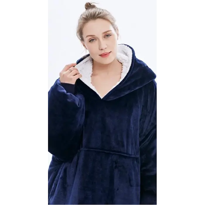 Толстовка-плед з капюшоном плюшевий синій оверсайз Huggle Hoodie Ultra Plush Blanket - фото 4