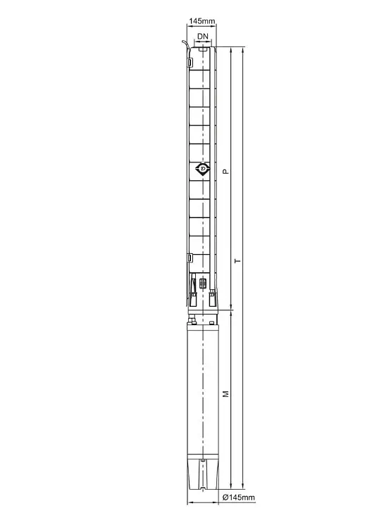 Насос відцентровий свердловинний DONGYIN 6SP30-14 380В 13кВт H 159(107)м Q 700(500)л/хв Ø145мм +пульт (з 3х частин) (7777293) - фото 2