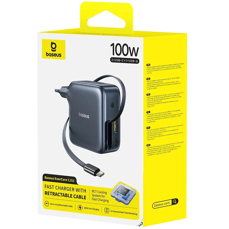 МЗП Baseus EnerCore CJ11 PD100W+QC3.0 with retractable cable (1USB-A/2C) (E0120M) Cluster Black - фото 2