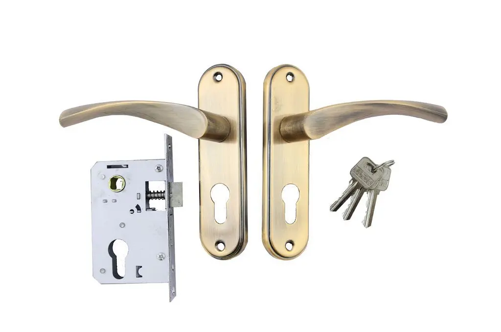 Замок врізний дверний з ручками на планці комплект FZB ЕТ-71157 АВ (бронза) - фото 2