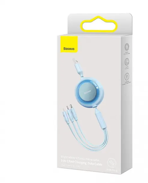 Кабель Baseus Bright Mirror 2 Series 3-in-1 Cable USB to MicroUSB+Lightning+Type-C 3.5A 1.1m CAMJ010017 Blue - фото 5