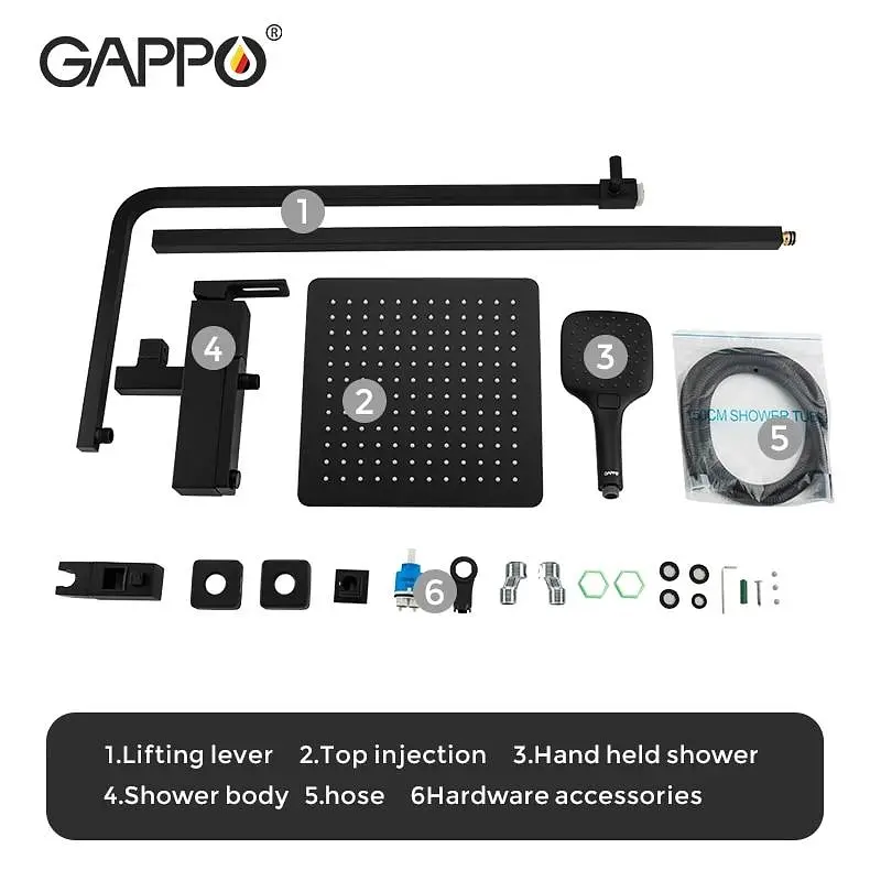 Душевая система Gappo G2417-6, излив - переключатель на лейку, черный, Черный матовый - фото 6