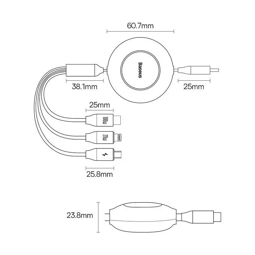 Кабель тройной Baseus Bright Mirror 2 USB to M + L + C 3.5A 1.1m 3-in-1 (CAMJ010201) - фото 6