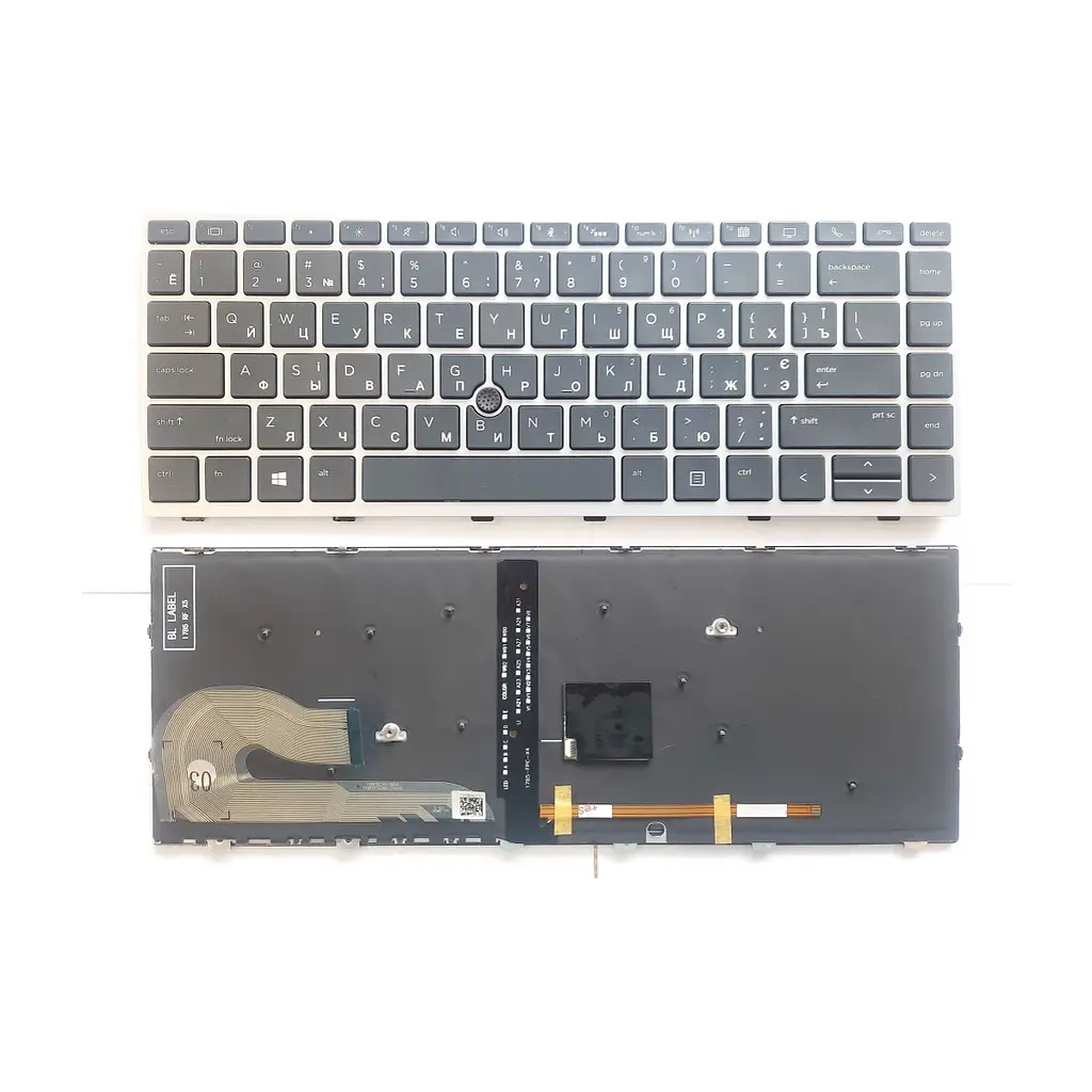 Клавіатура ноутбука HP EliteBook 840 G5 чорна зі срібр. TP підсв. UA (A46177)