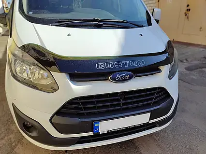 Дефлектор капоту мухобійка для Ford Transit Tourneo Custom 2012-2018 Євро Кріплення (Voron Glass) MF10512 - фото 2