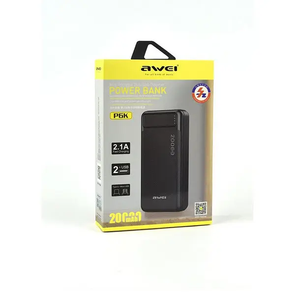 Павербанк AWEI P6K Pro 20000mAh з 2 USB портами, micro-USB та USB Type-C - фото 8