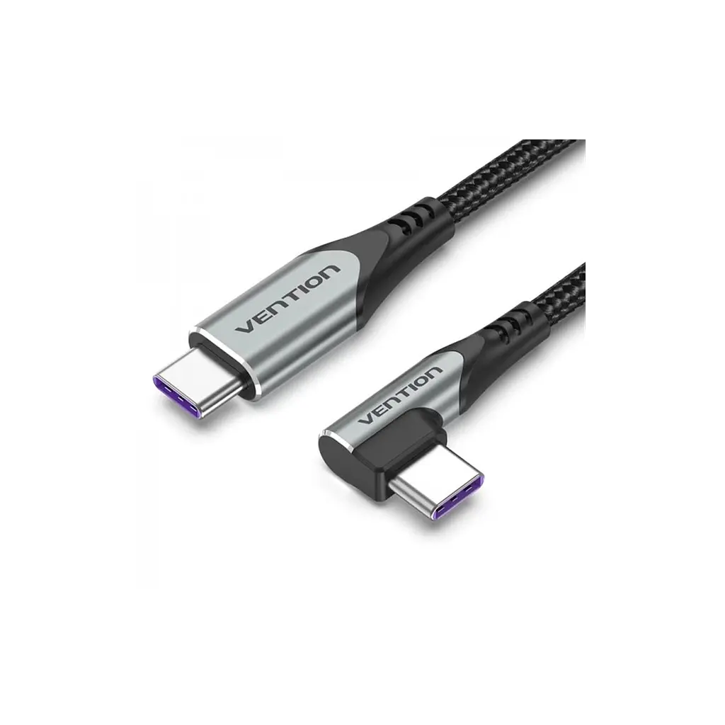 Дата кабель USB-C to USB-C 1.0m 5A 90° corner aluminum gray Vention (TAKHF)