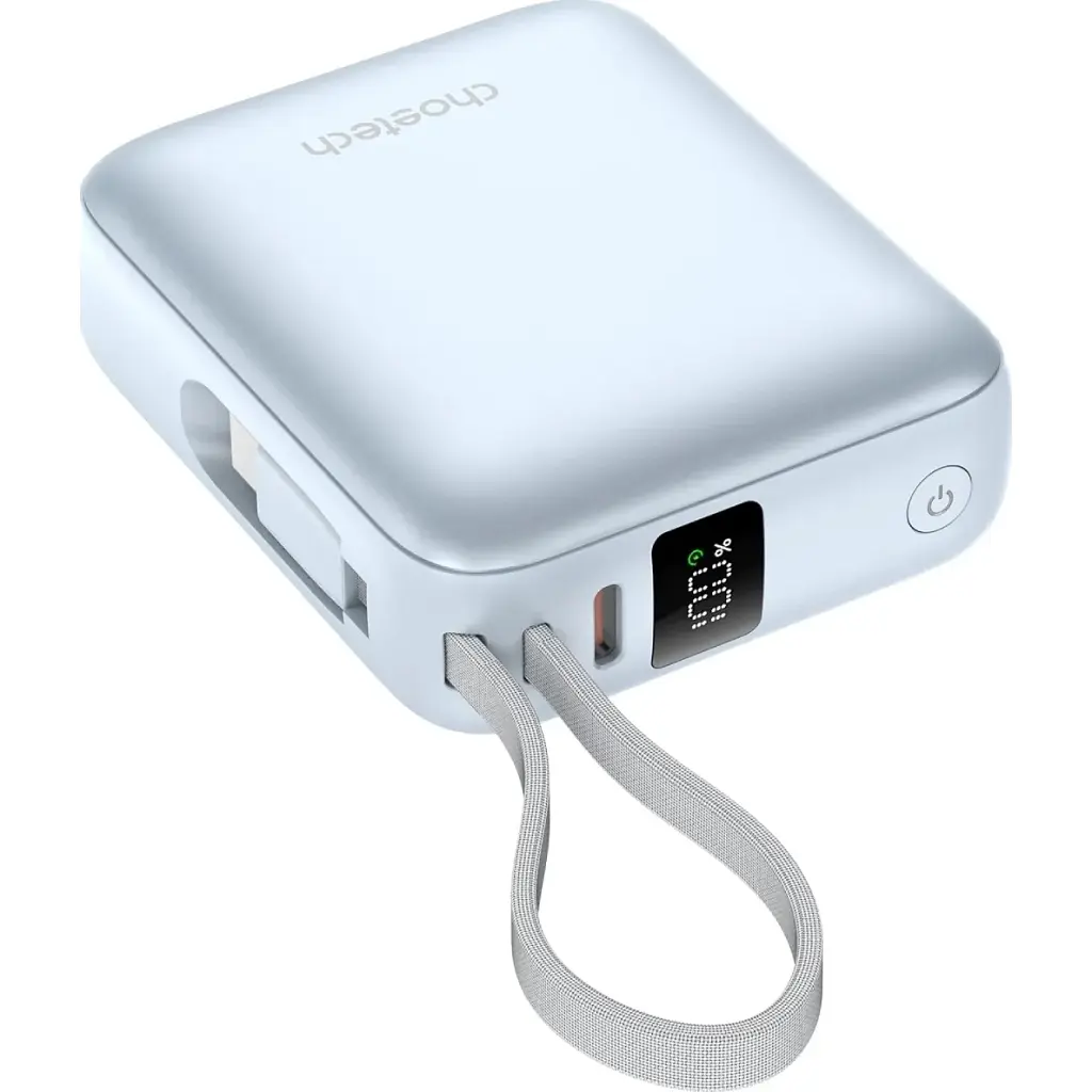 Батарея універсальна Choetech 10000mAh, 35W, PD/3.0, LED Display, buid-in type-C cabel, Blue (B832-LBE) - фото 3