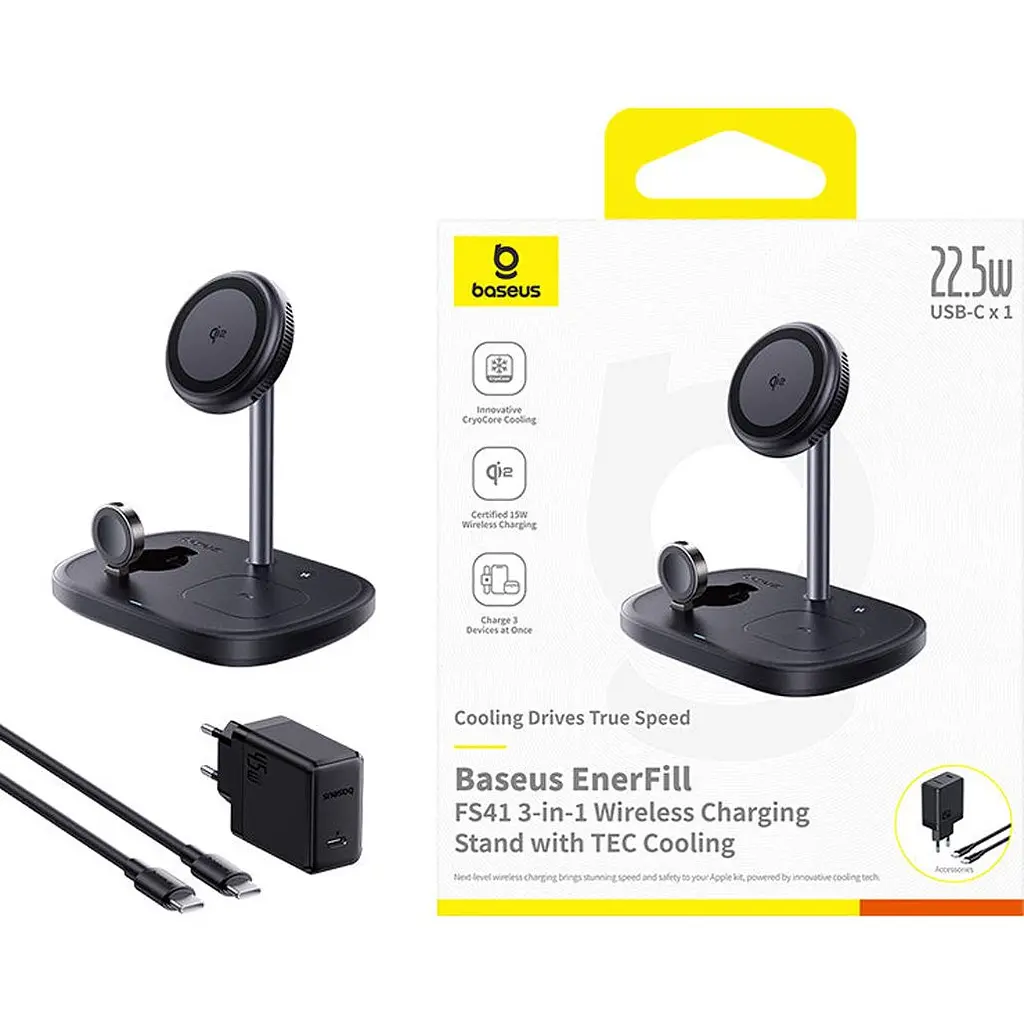 Бездротовий зарядний пристрій Baseus EnerFill FS41 3in1 Black (P10281904123-01) [164857] - фото 4