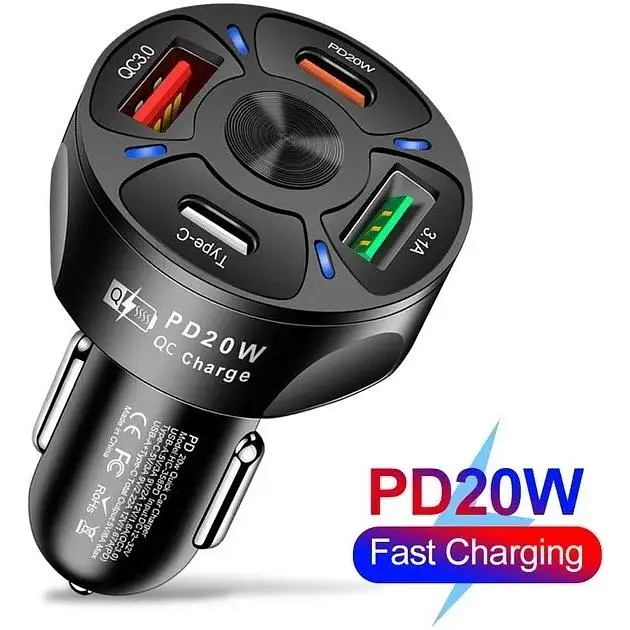 Автомобільний зарядний пристрій No Brand CWa 2USB 2Type-C PD20W QC 3.0 Black (70250551) - фото 4