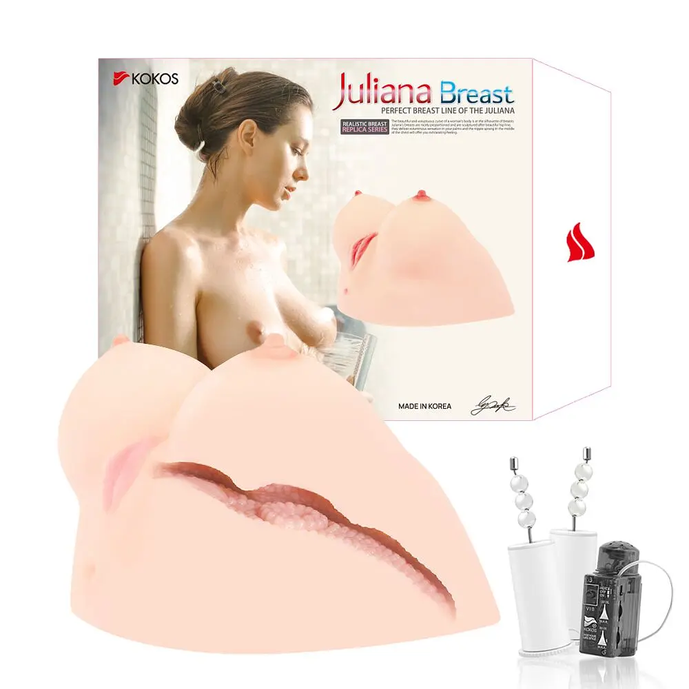 Мастурбатор Kokos Juilana Breast 2WayPlus з функцією масажу та вібрацією - фото 8