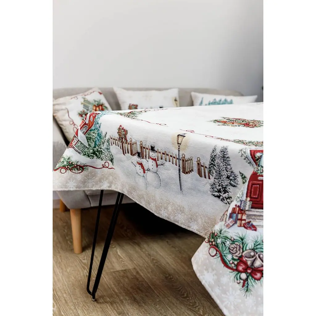 Скатертина Прованс Святковий будинок гобеленова з велюром 300х135 см бежева (31287) - фото 3