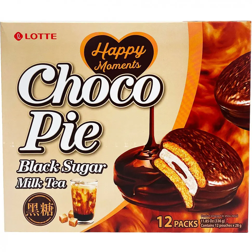 Тістечко шоколадне Choco Pie Black Sugar Milk Tea LOTTE 336г
