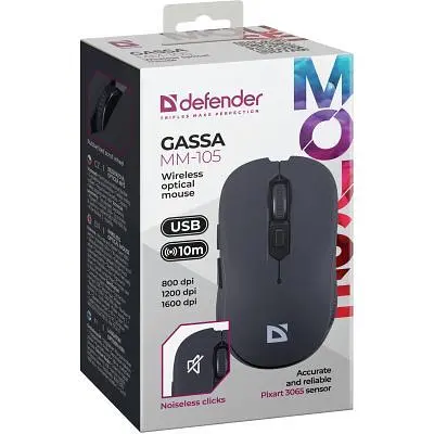 Мишка Defender Gassa MM-105 Wireless Black (52105) - фото 5