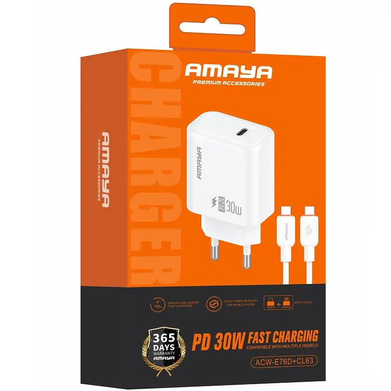 МЗП Amaya E76D PD30W (1USB-C) + кабель Type-C to Type-C White - фото 2