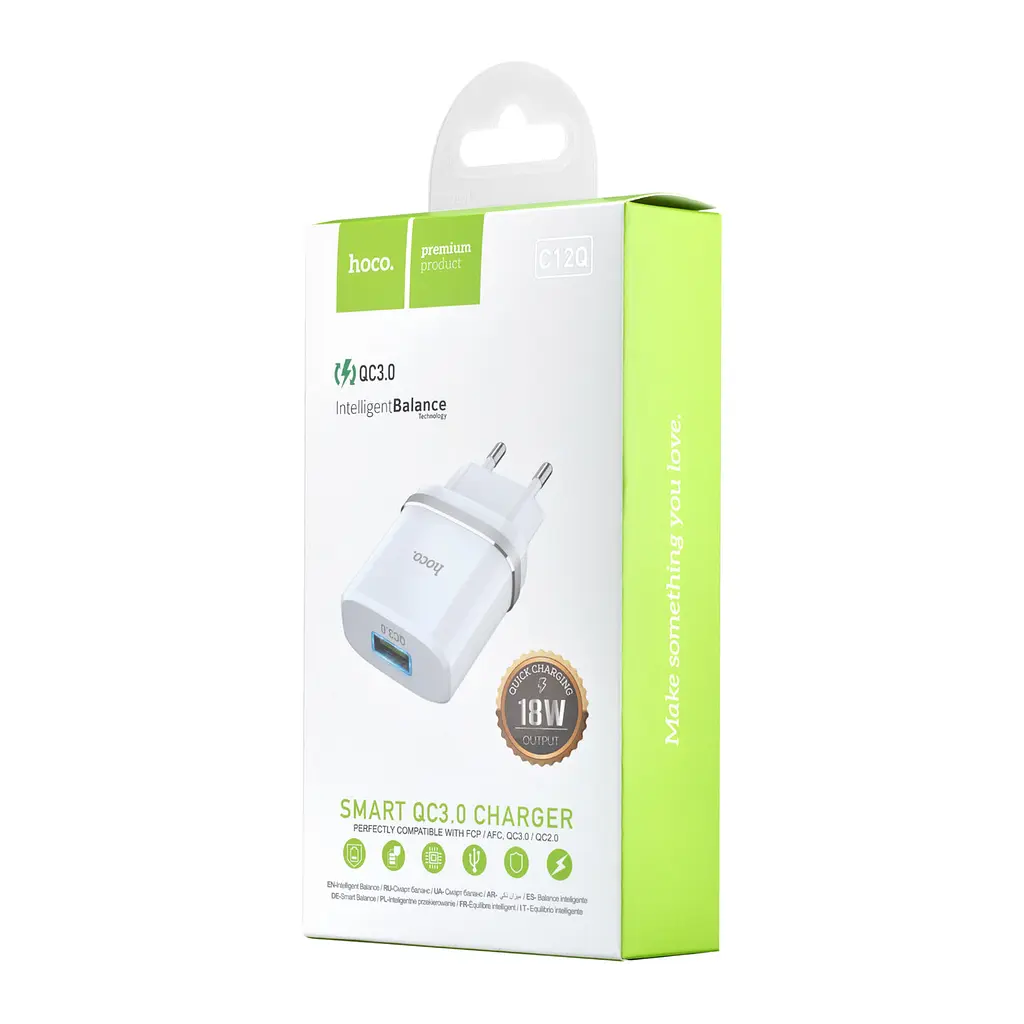 Мережевий зарядний пристрій Hoco C12Q Smart QC3.0 charger ( EU ) Білий - фото 2