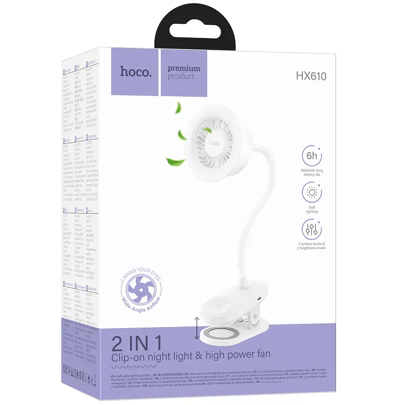 Портативний вентилятор HX610 handheld folding fan 1800 mAh White Hoco teh0029485 - фото 2