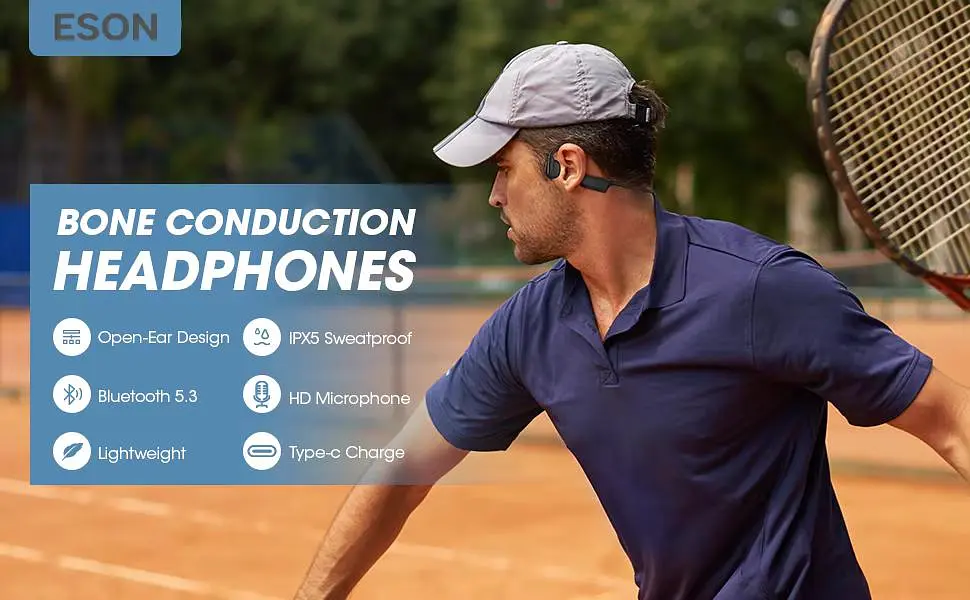 Спортивні бездротові кісткові навушники ESON X2 з Bluetooth 5.3, шумоподавленням та IPX5 чорні - фото 10