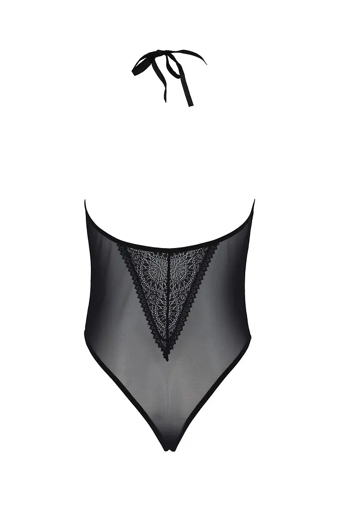 Боді Passion DROSERA BODY black, S/M, високі вирізи, верх на зав’язках - фото 4