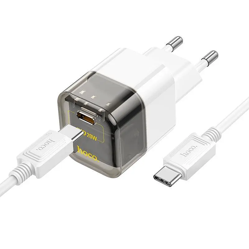 Адаптер мережевий HOCO Type-C to Type-C Cable Transparent tribute single-port C125A |1Type-C, PD/QC, 20W/3A| - фото 2