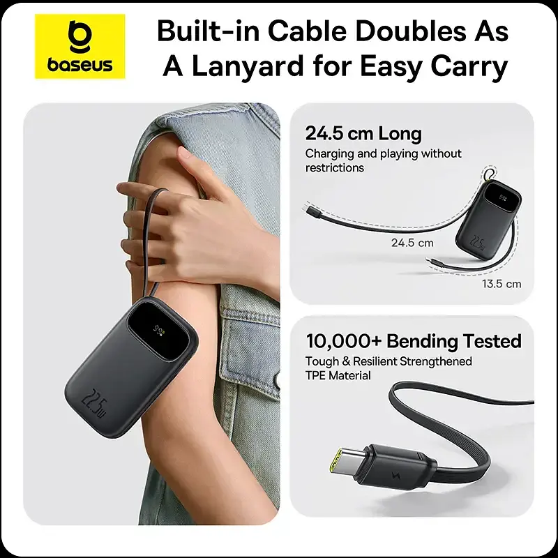 Внешний аккумулятор Baseus EnerFill FC31 with 2 Built-in Cables 20000mAh 22.5W черный - фото 9