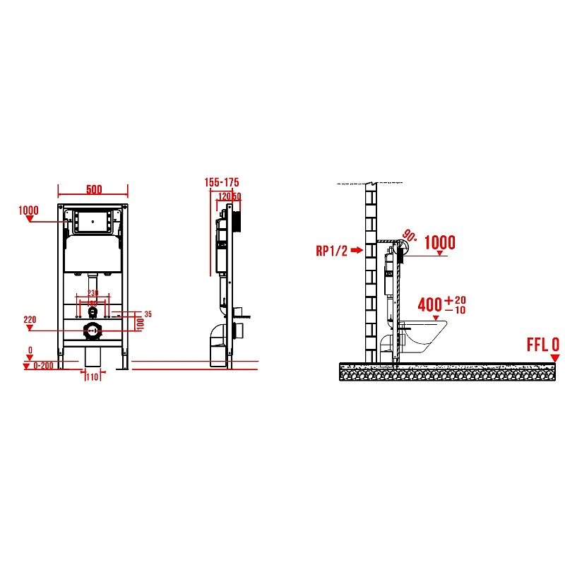 Інсталяція для унітазу Koer KT-0408 500x165x1125mm (без панелі змиву) KR6119 - фото 12