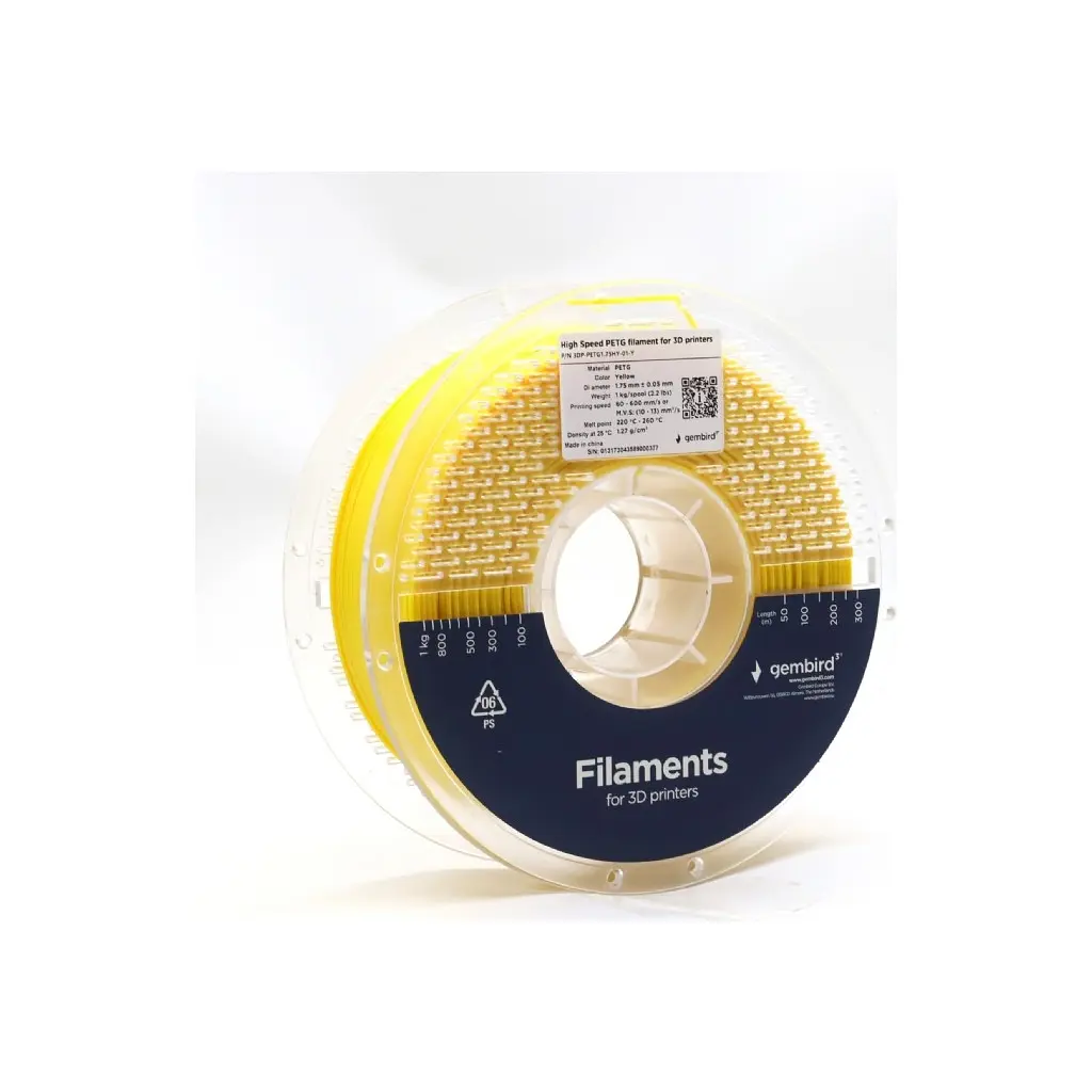 Пластик для 3D-принтера Gembird PETG High Speed, 1.75 мм, 1 кг, yellow (3DP-PETG1.75HY-01-Y) - фото 2