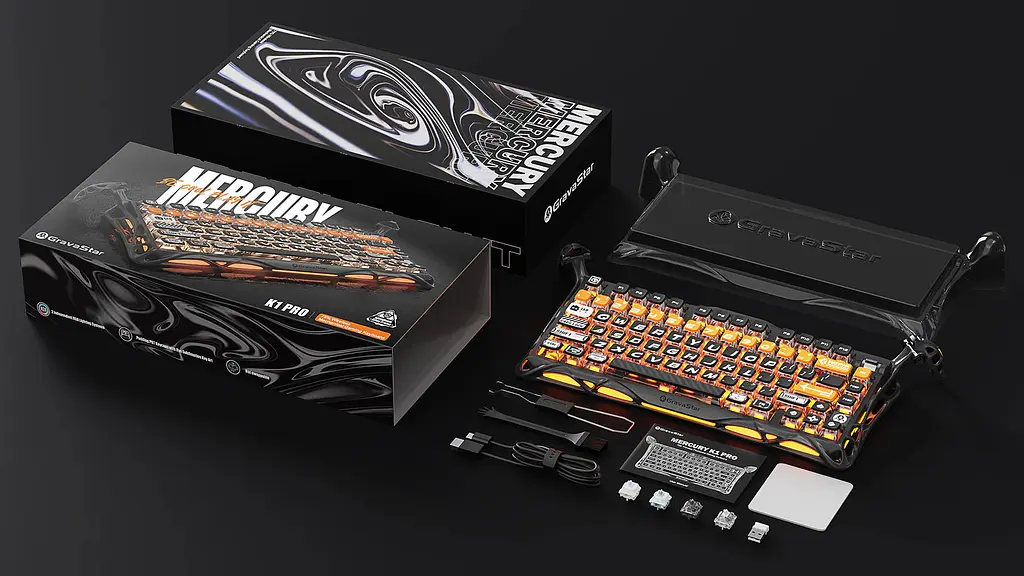GravaStar Клавіатура механічна Mercury K1 Pro 80keys, GravaStar x Kailh Speedy Mint, BT/WL/USB, RGB, CyberFlare - фото 2