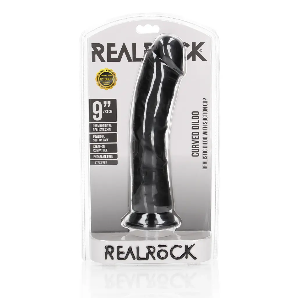Фалоімітатор RealRock Curved Realistic 9", 25 см (чорний) - фото 5