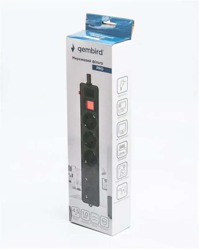 Фільтр живлення Gembird Pro (SPG5-G-15B-PRO) 5 розеток, 4.5м, чорний - фото 4