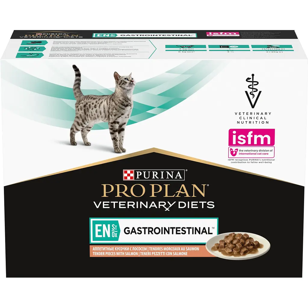 Уцінка. Набір вологий корм для кошенят та дорослих котів Purina Pro Plan Veterinary Diets EN Gastrointestinal з лососем 850 г (10 шт. x 85 г) (12331739)  - фото 2