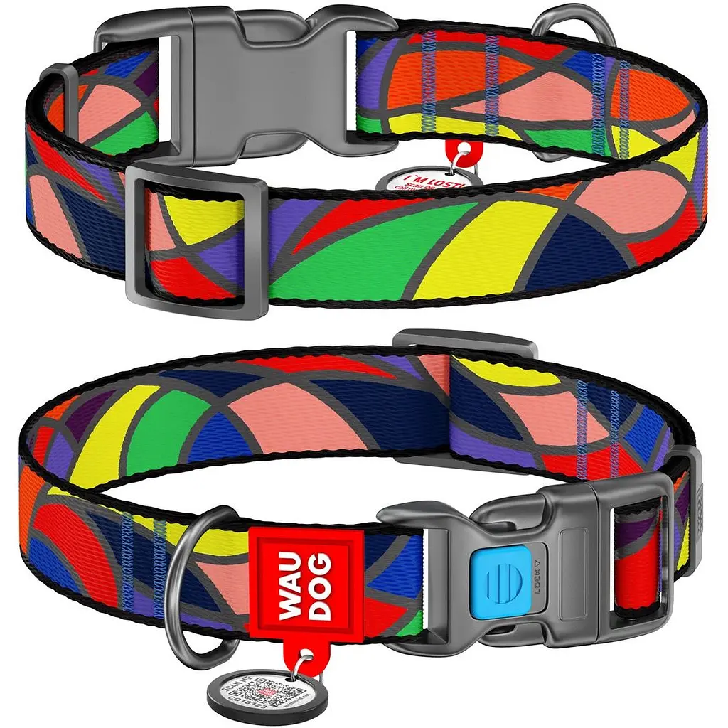 Ошейник для собак Waudog Nylon Витраж, с QR-паспортом, пластиковый фастекс, XL, 35-58х2,5 см - фото 3