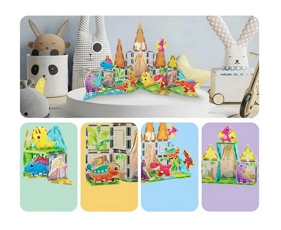 Конструктор магнітний DINOSAUR SET з 8 фігурками динозаврів PTQ13/28848 PICASSO TILES 38 деталей у коробці - фото 8