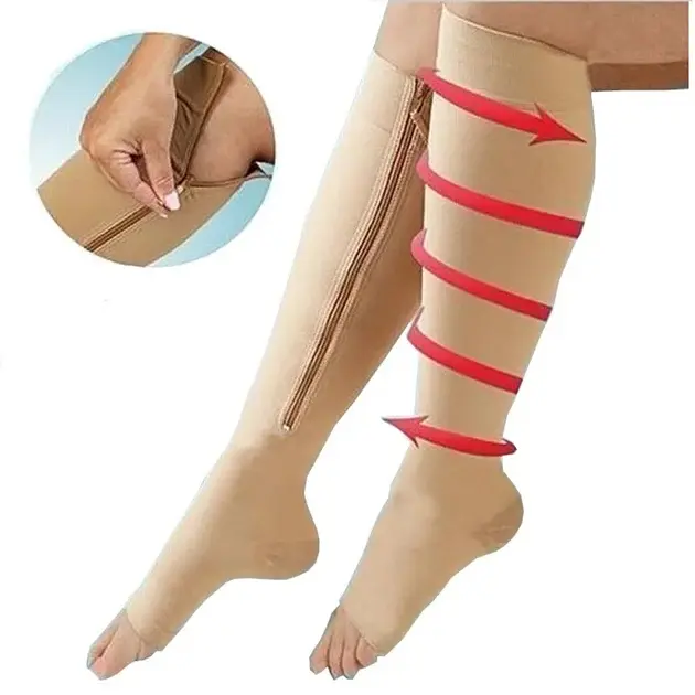 Лікувальні компресійні гольфи Zip Sox від варикозу на блискавці тілесні - фото 2