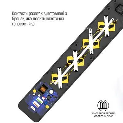 Мережевий фільтр живлення ColorWay (CW-CHE435PDB), 4 розетки/3USB 5M (CW-CHE435PDB) - фото 10