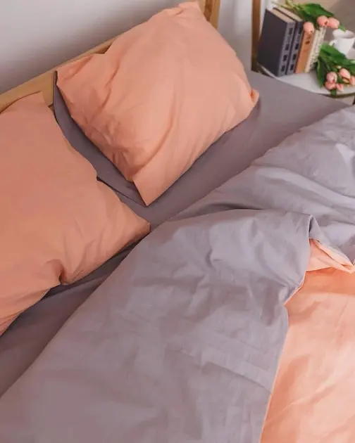 Постільна білизна двоспальна Dushka Home Варена бавовна 20509 180х215 см персикова з сірим - фото 4
